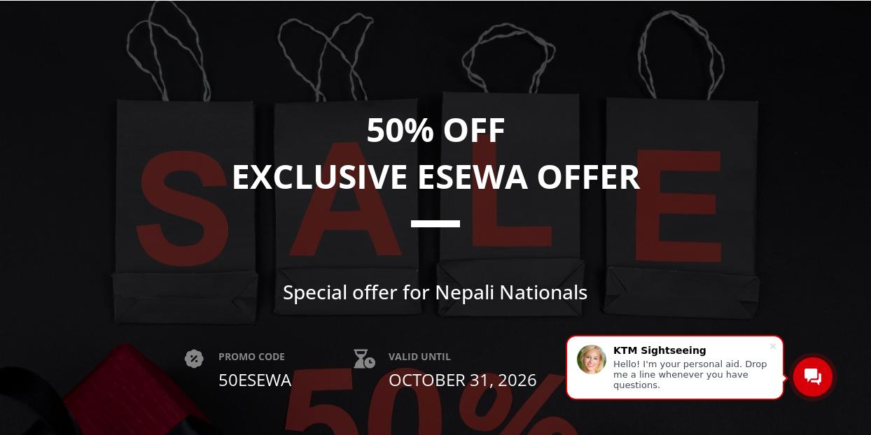 Kathmandu Sightseeing Hop-On Hop-Off: 50% off tickets with code 50ESEWA